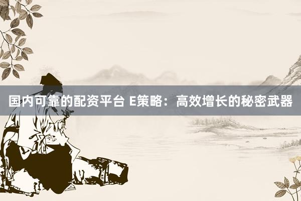 国内可靠的配资平台 E策略：高效增长的秘密武器