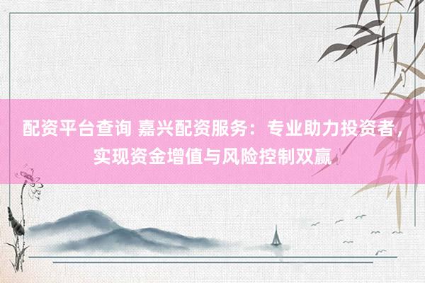 配资平台查询 嘉兴配资服务：专业助力投资者，实现资金增值与风险控制双赢