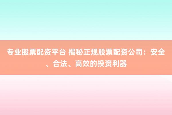 专业股票配资平台 揭秘正规股票配资公司：安全、合法、高效的投资利器