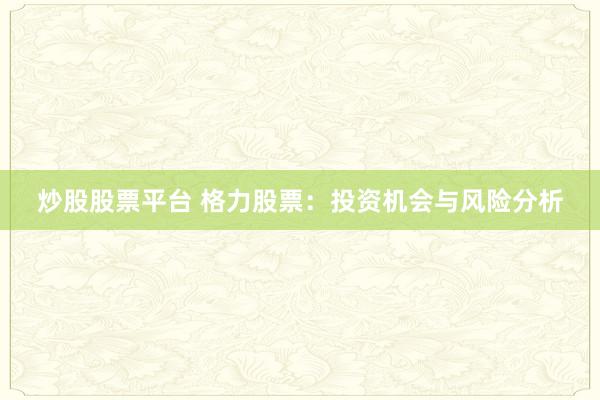 炒股股票平台 格力股票：投资机会与风险分析