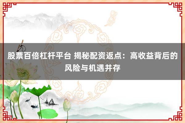 股票百倍杠杆平台 揭秘配资返点:高收益背后的风险与机遇并存