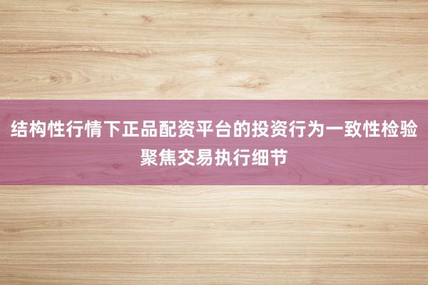 结构性行情下正品配资平台的投资行为一致性检验聚焦交易执行细节
