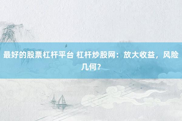 最好的股票杠杆平台 杠杆炒股网：放大收益，风险几何？