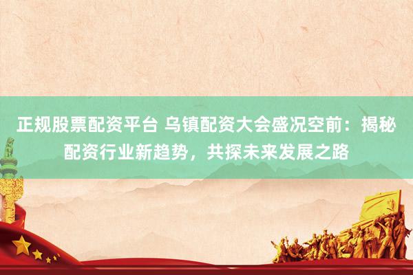正规股票配资平台 乌镇配资大会盛况空前:揭秘配资行业新趋势,共探未来发展之路