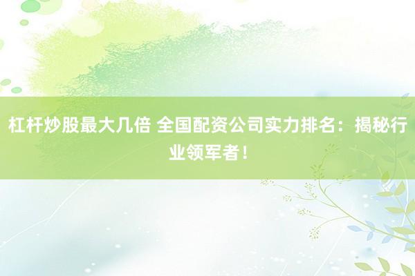 杠杆炒股最大几倍 全国配资公司实力排名:揭秘行业领军者!
